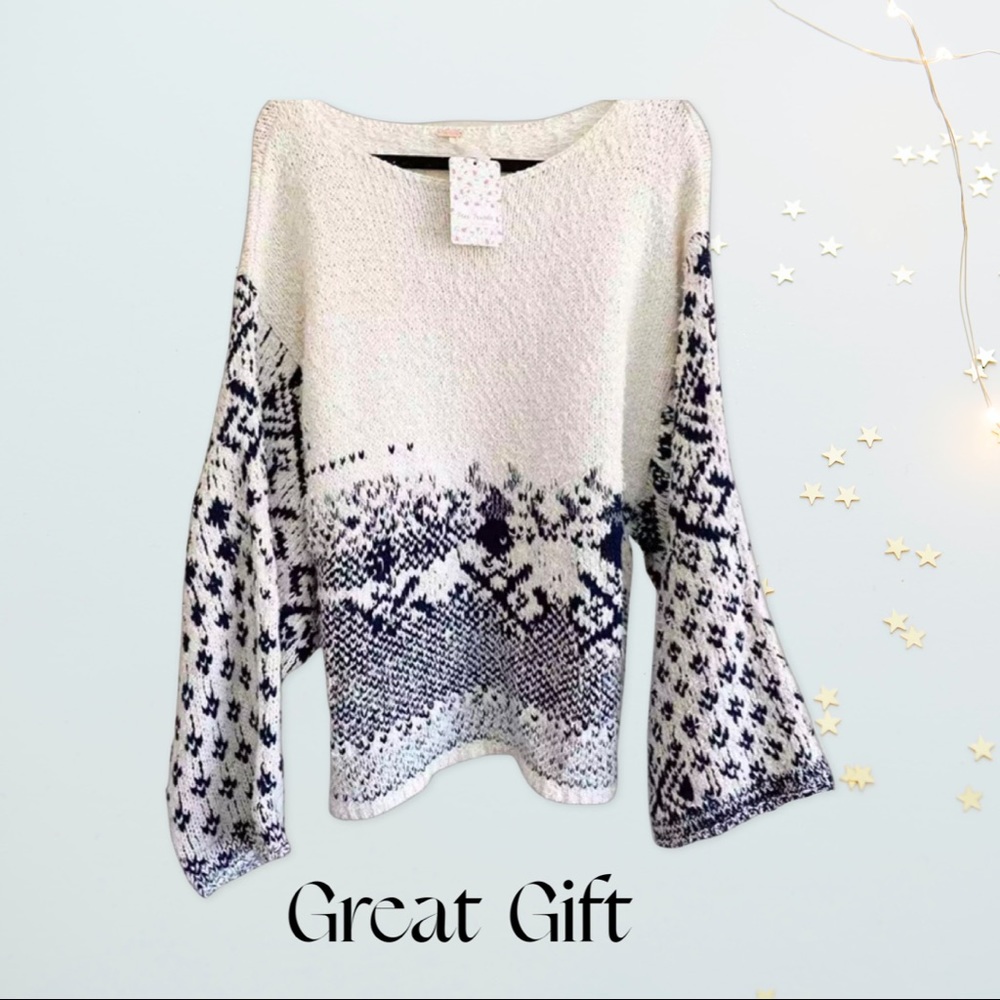 NWT Free People Evening Ivory Combo Oversize sweater small - Picture 1 of 8